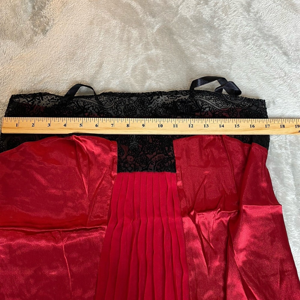 Victoria's Secret Silk Babydoll Lingerie Dress Size M Red Black Velvet Lace - Picture 9 of 10